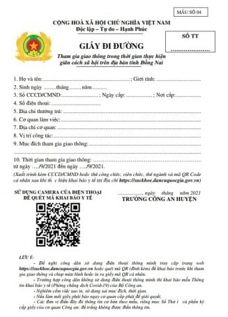 Mẫu giấy đi đường Đồng Nai mới nhất