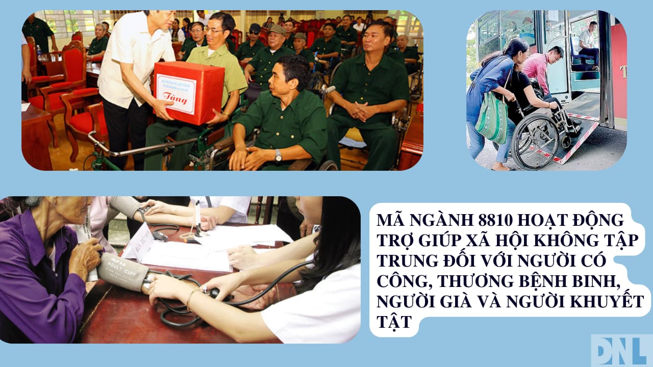 Mã ngành 8810 Hoạt động trợ giúp xã hội không tập trung đối với người có công, thương bệnh binh, người già và người khuyết tật