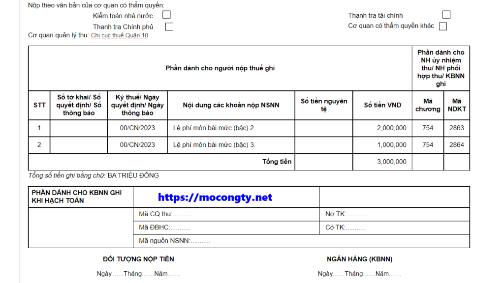 Giay nop tien thue mon bài 2023
