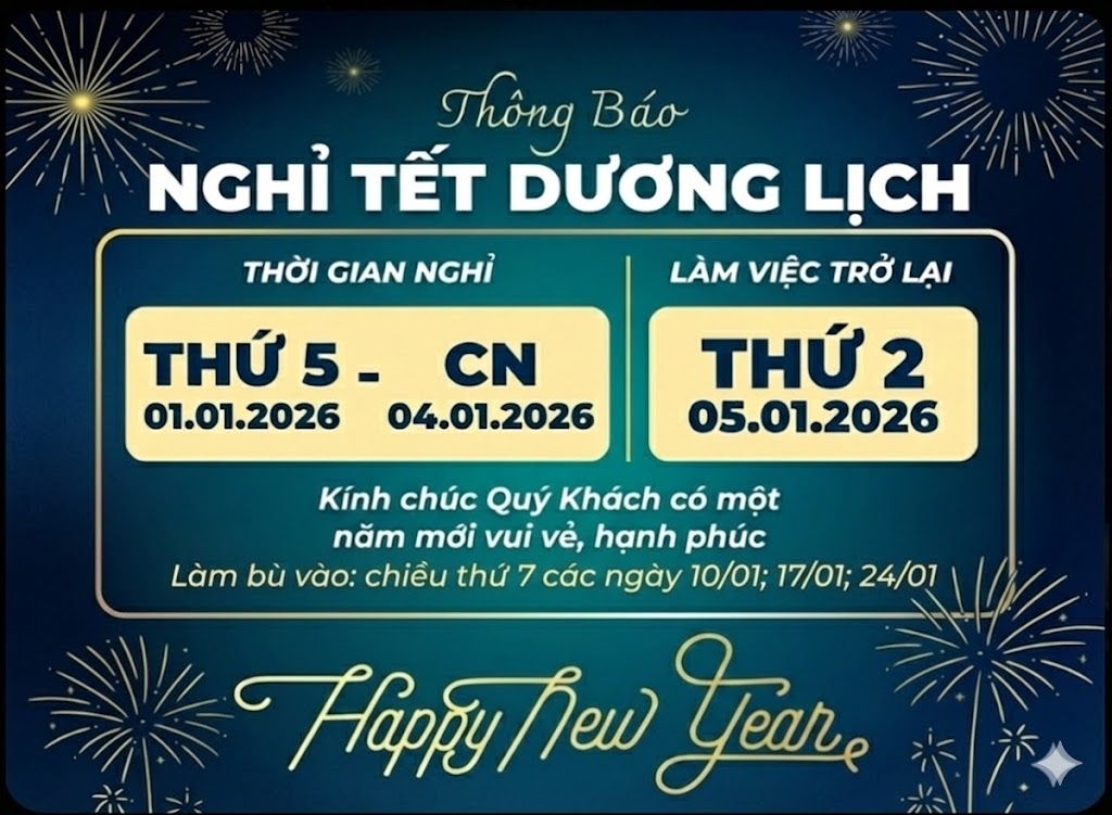Thông báo lịch nghỉ Tết Dương lịch 2026 và Kế hoạch làm bù