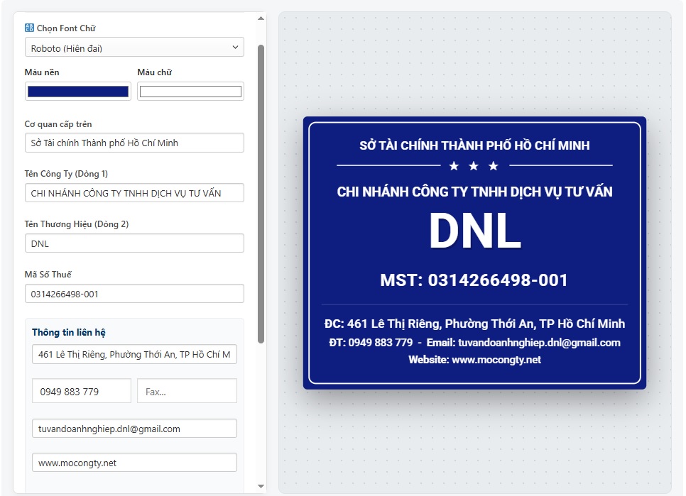 Công Cụ Thiết Kế Bảng Hiệu Online Miễn Phí – Tự Tạo Mẫu Biển Công Ty Đẹp Chuẩn Phong Thủy 1 Giao diện thiết kế bảng hiệu công ty online của DNL
