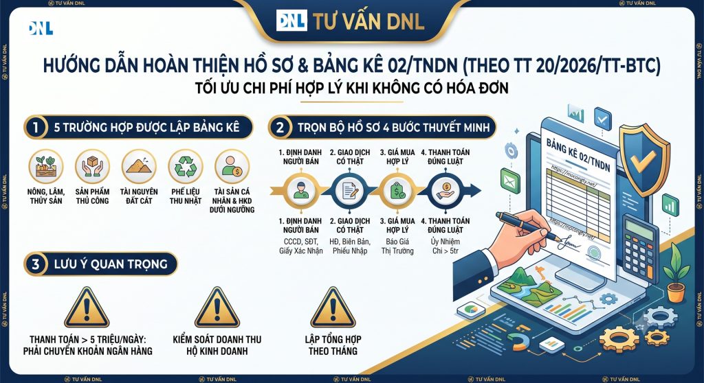Mẫu 02-TNDN Hướng dẫn lập Bảng kê thu mua hàng hóa không có Hóa đơn & Tải miễn phí